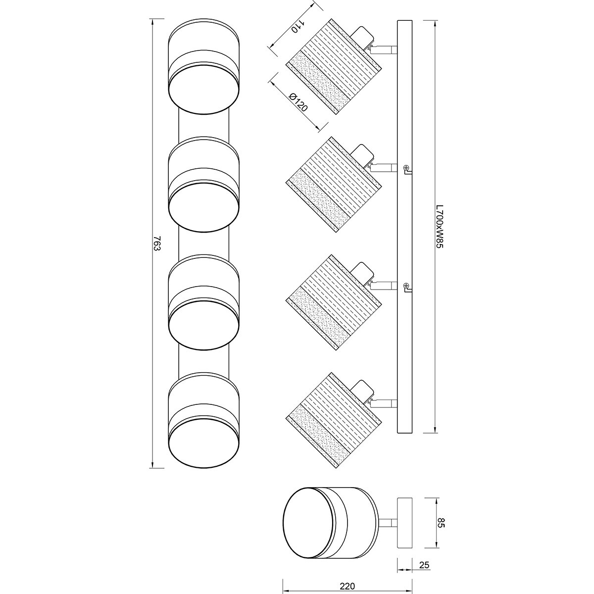 LED Plafonnier - Éclairage de Plafond - Trion Lazo - Douille E14 - 4-lumières - Rond - Noir Mat - Métal - Max 10W