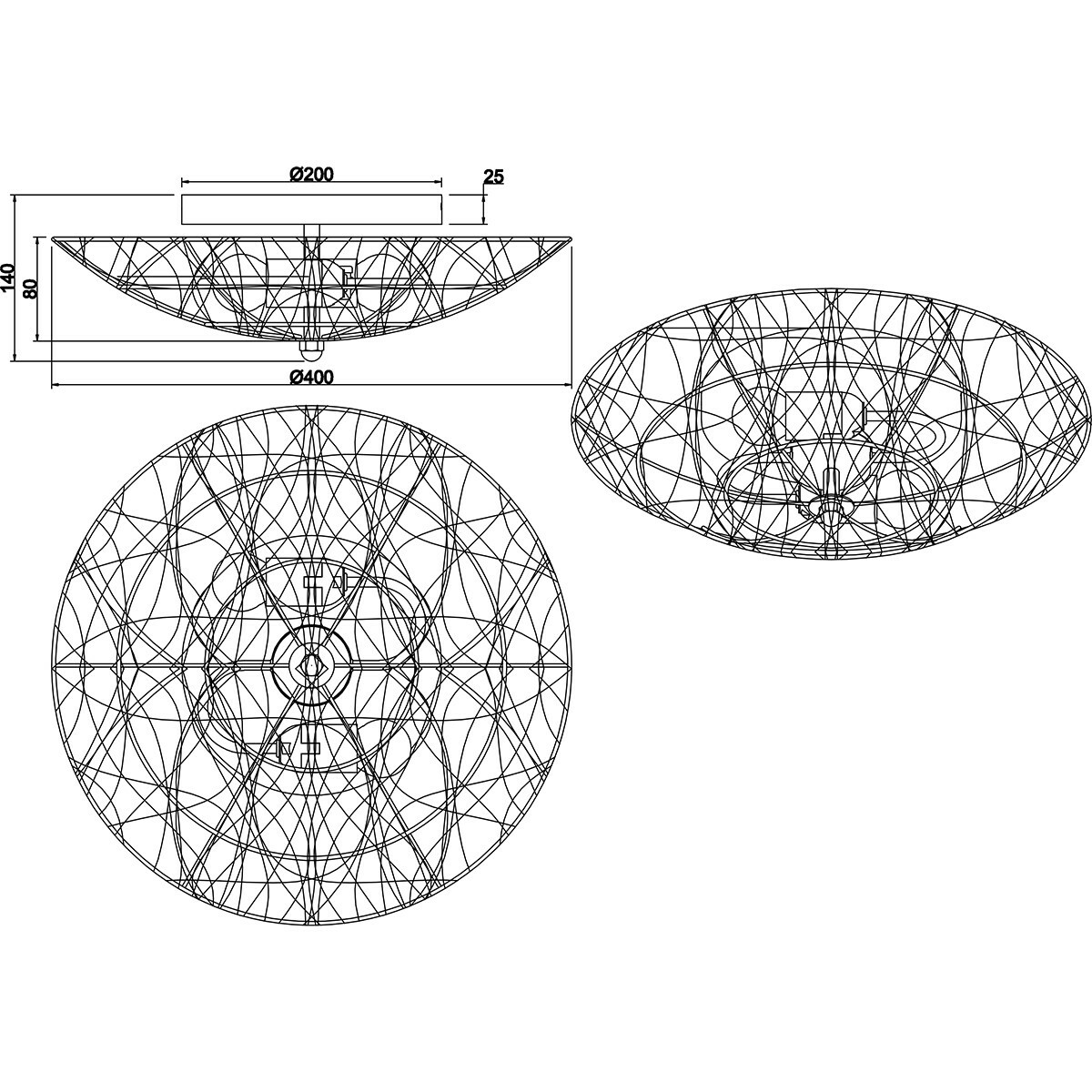 Plafonnier LED - Éclairage de Plafond - Trion Lopar - Douille E27 - 2-lumières - Rond - Brun - Bois