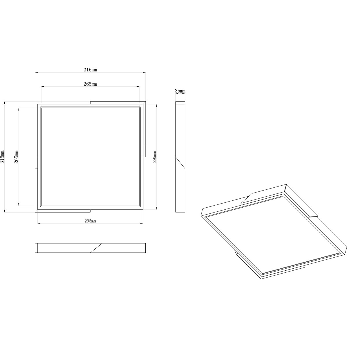 Plafonnier LED - Éclairage de Plafond - Trion Mirza - 20W - Blanc Chaud 3000K - Dimmable - Carré - Mat Noir - Plastique