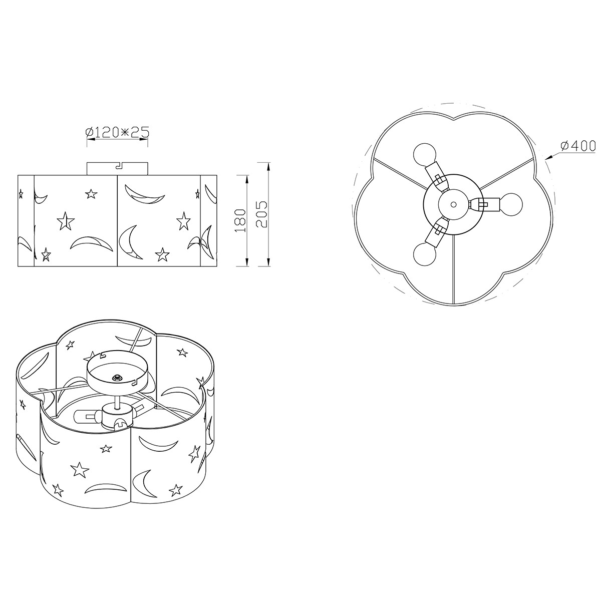 Plafonnier LED - Éclairage de Plafond - Trion Monimo - Douille E27 - 3-lumières - Rond - Mat Bleu - Aluminium