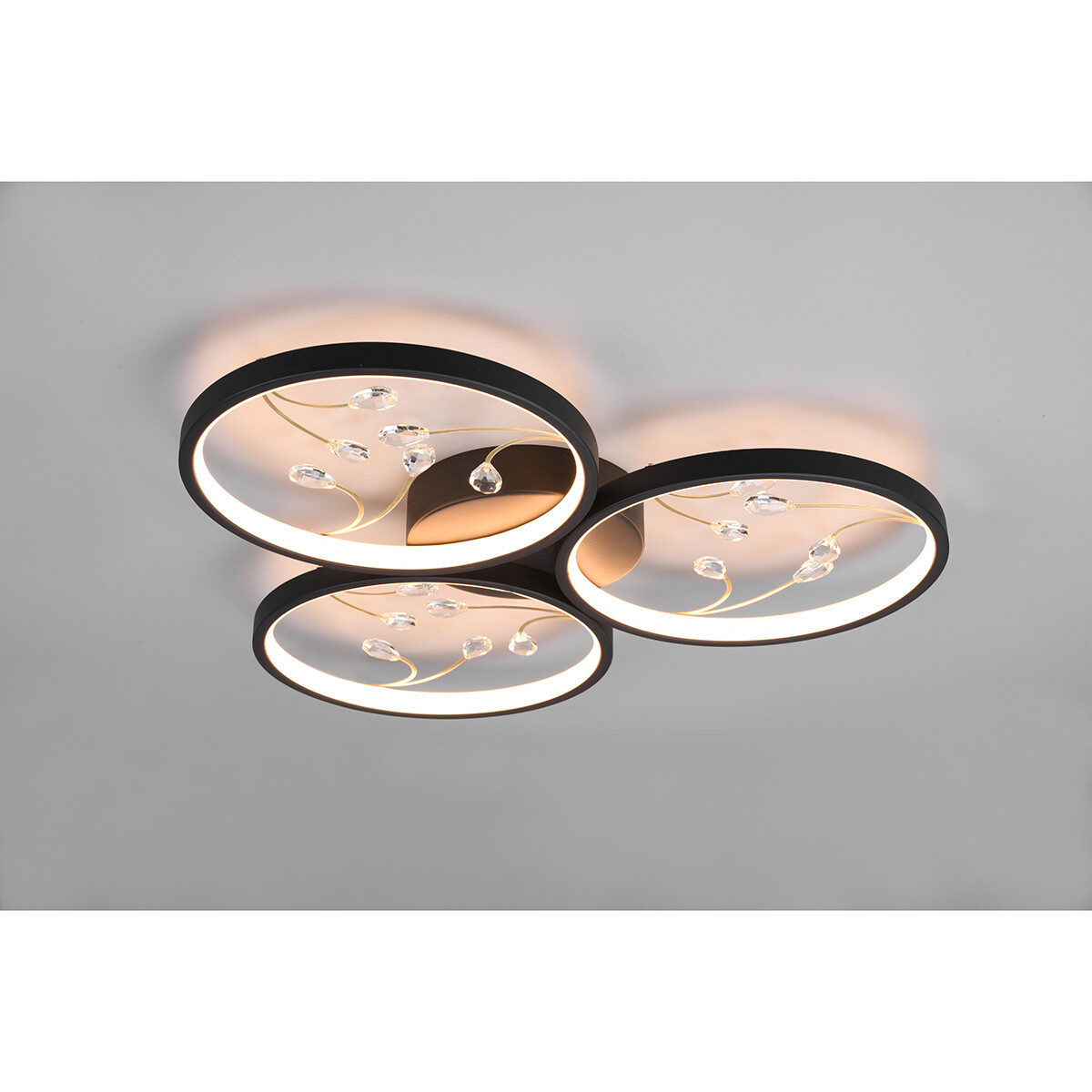 Plafonnier LED - Éclairage de Plafond - Trion Moovy - 30W - Blanc Chaud 3000K - Dimmable - Rond - Mat Noir - Aluminium