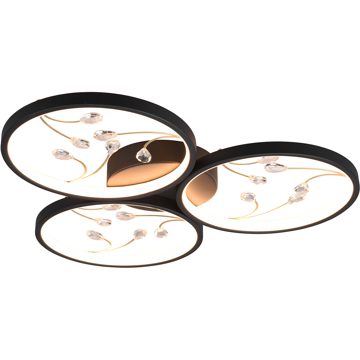 Plafonnier LED - Éclairage de Plafond - Trion Moovy - 30W - Blanc Chaud 3000K - Dimmable - Rond - Mat Noir - Aluminium