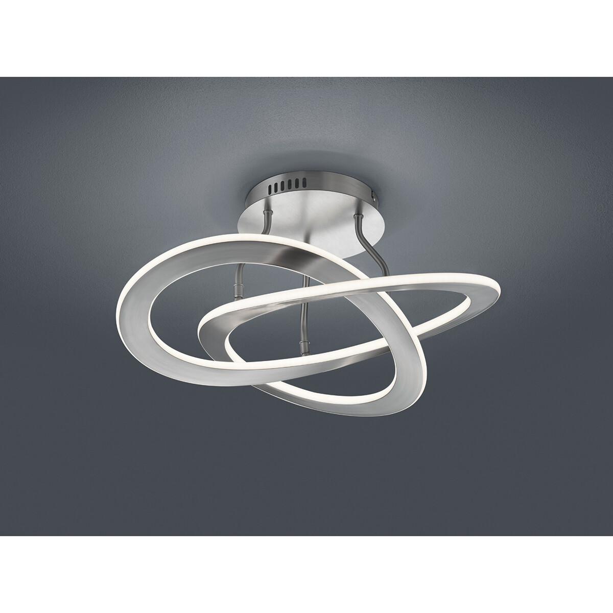 Plafonnier LED - Éclairage de Plafond - Trion Oaky - 40W - Blanc Chaud 3000K - Dimmable - Rond - Mat Nickel - Aluminium