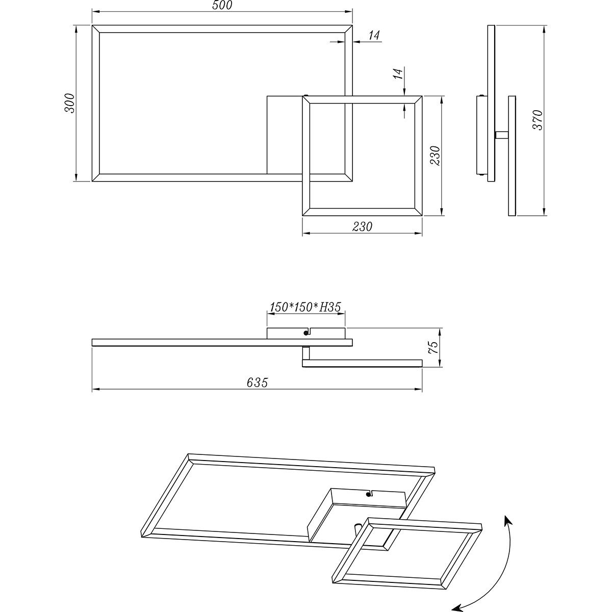 Plafonnier LED - Éclairage de Plafond - Trion Paderno - 25W - Blanc Neutre 4000K - Dimmable - Rectangle - Mat Noir - Aluminium