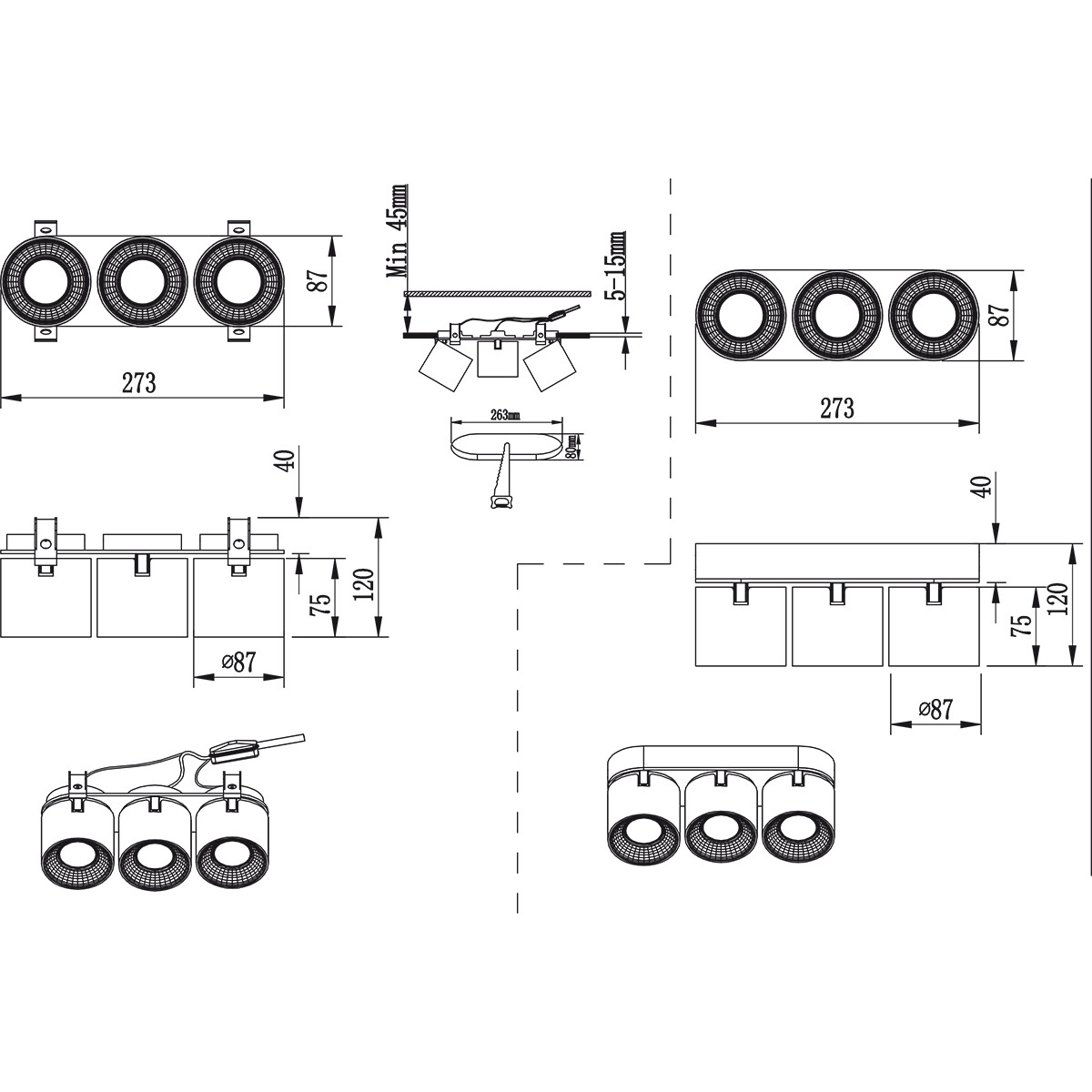 Plafonnier LED - Éclairage de plafond - Trion Pinati - Douille GU10 - 3-lumières - Ronde - Nickel mat - Métal