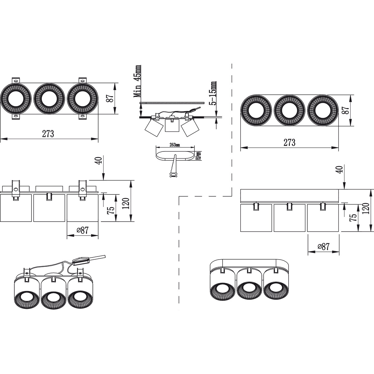 Plafonnier LED - Éclairage de plafond - Trion Pinati - Douille GU10 - 3-lumières - Ronde - Blanc mat - Métal