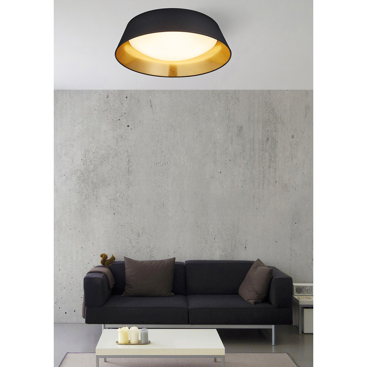 Plafonnier LED - Éclairage de Plafond - Trion Pinton - 18W - Blanc Chaud 3000K - Rond - Mat Noir - Textile