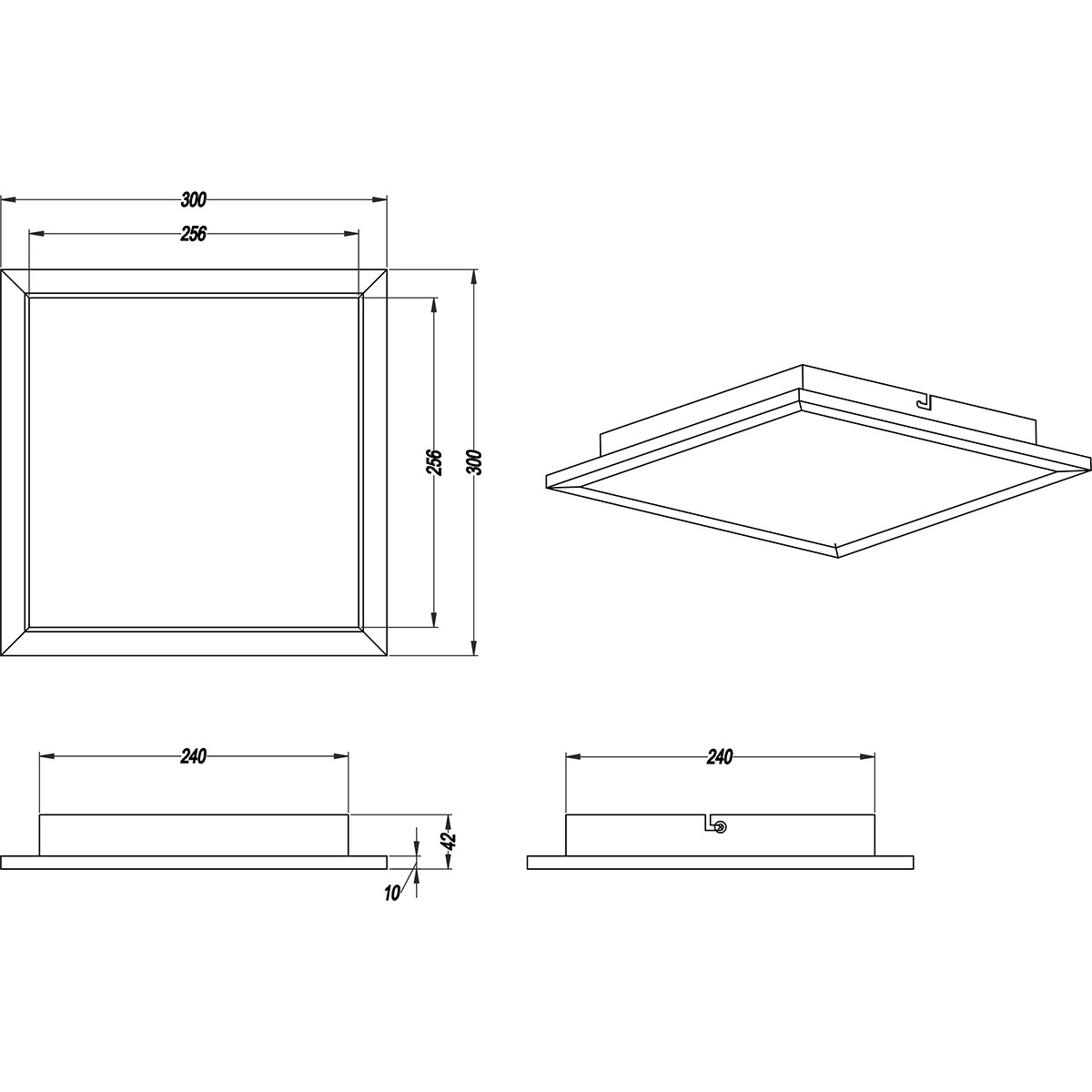 Plafonnier LED - Éclairage de Plafond - Trion Povino - 15W - Blanc Chaud 3000K - Dimmable - Carré - Mat Noir - Aluminium