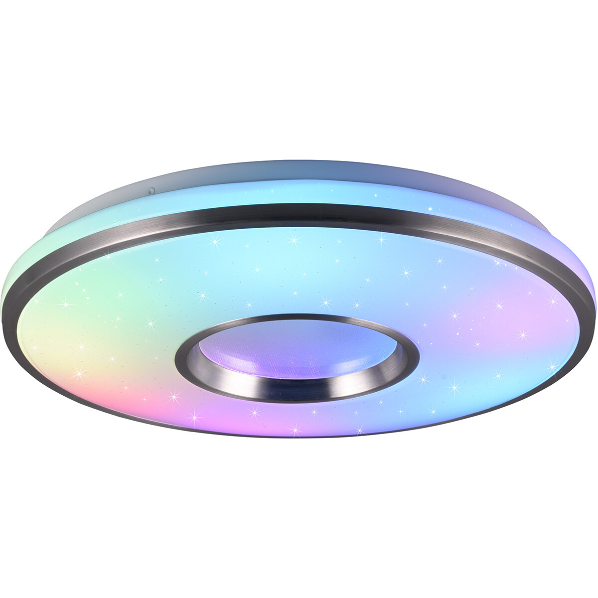 Plafonnier LED - Éclairage de plafond - Trion Reli - 21W - Couleur ajustable - RGB - Commande à distance - Dimmable - Étoile lumineuse - Rond - Aluminium Brossé - Plastique