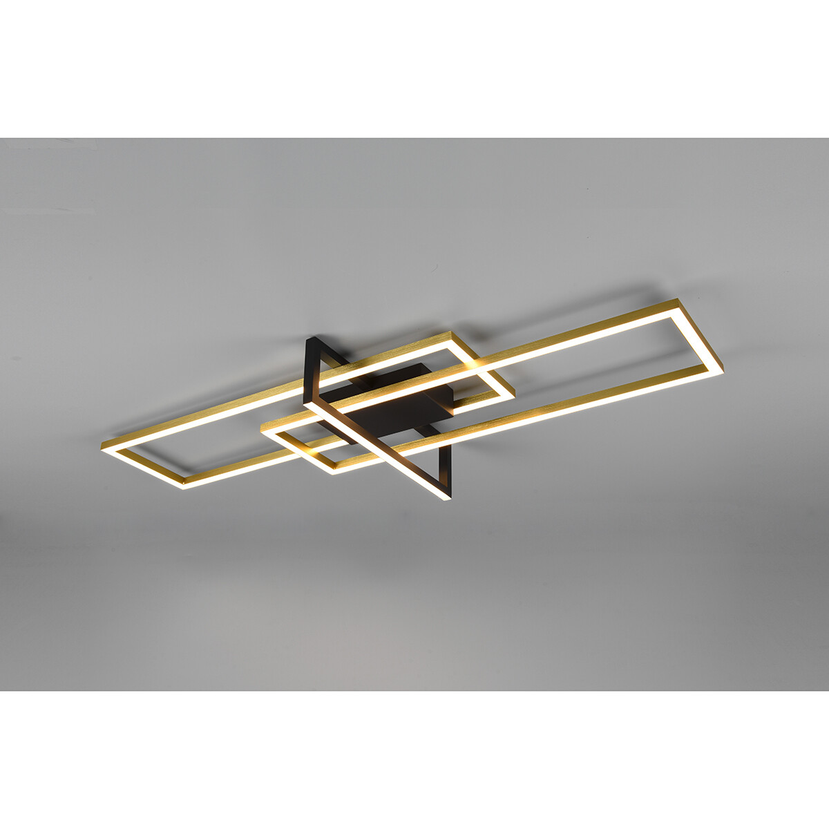 Plafonnier LED - Éclairage de Plafond - Trion Salana - 34W - Blanc Chaud 3000K - Dimmable - Rectangle - Mat Noir/Or - Aluminium