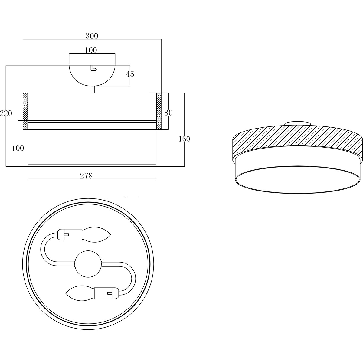 Plafonnier LED - Éclairage de Plafond - Trion Sella - Douille E14 - 2-lumières - Rond - Mat Nickel/Blanc - Aluminium