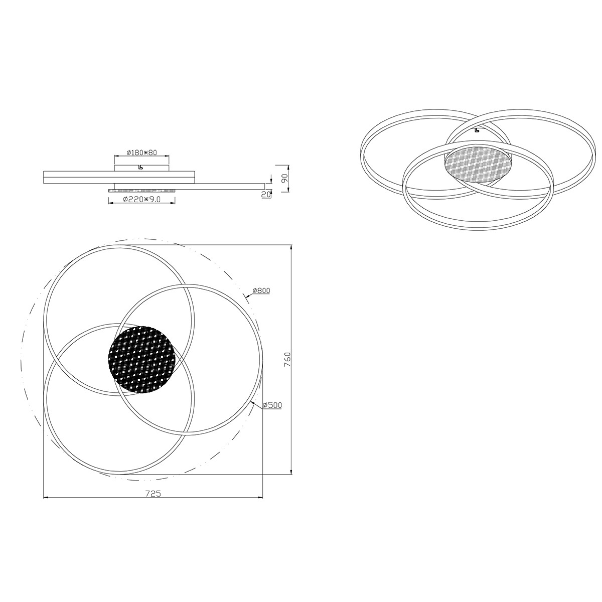 Plafonnier LED - Éclairage de Plafond - Trion Sidon - 40W - Blanc Chaud 3000K - Dimmable - Rond - Mat Noir - Aluminium