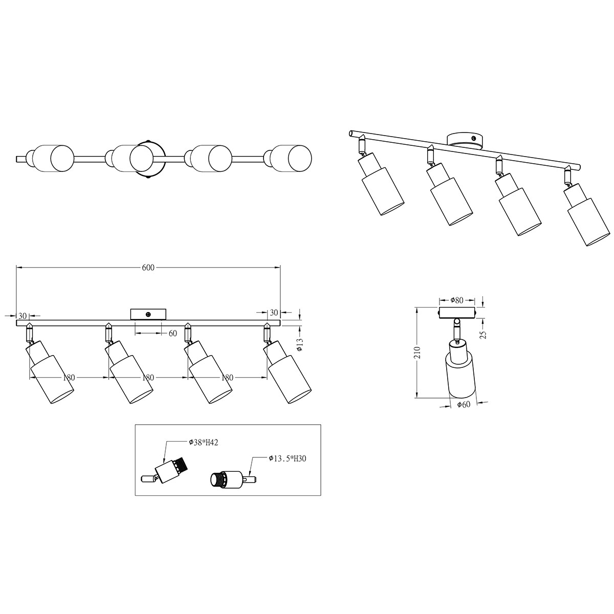 Spot de plafond LED - Trion Smast - Douille E14 - 4-lumières - Rectangle - Mat Nickel - Aluminium