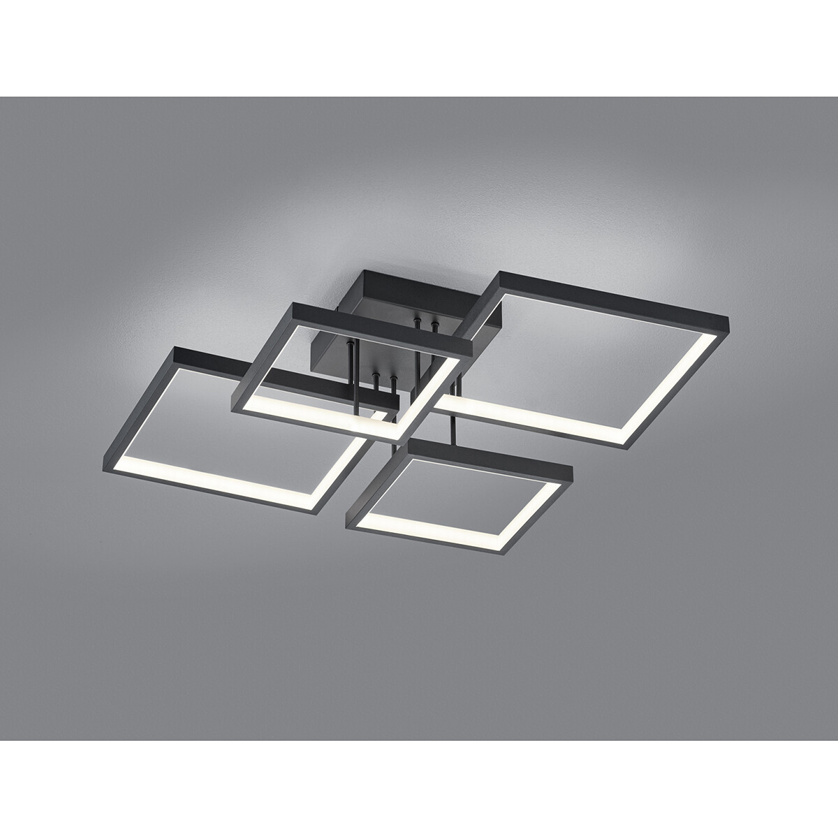 Plafonnier LED - Éclairage de Plafond - Trion Soranto - 24W - Blanc Chaud 3000K - Dimmable - Carré - Mat Noir - Aluminium