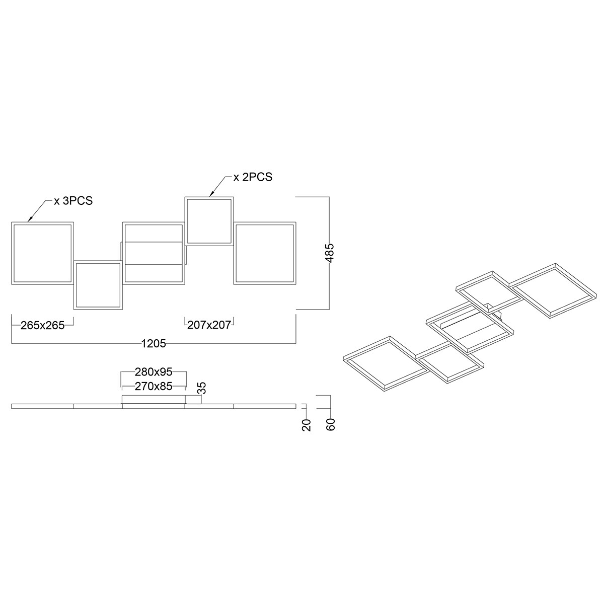 Plafonnier LED - Éclairage de Plafond - Trion Soranto - 34W - Blanc Chaud 3000K - Dimmable - Rectangle - Mat Noir - Aluminium