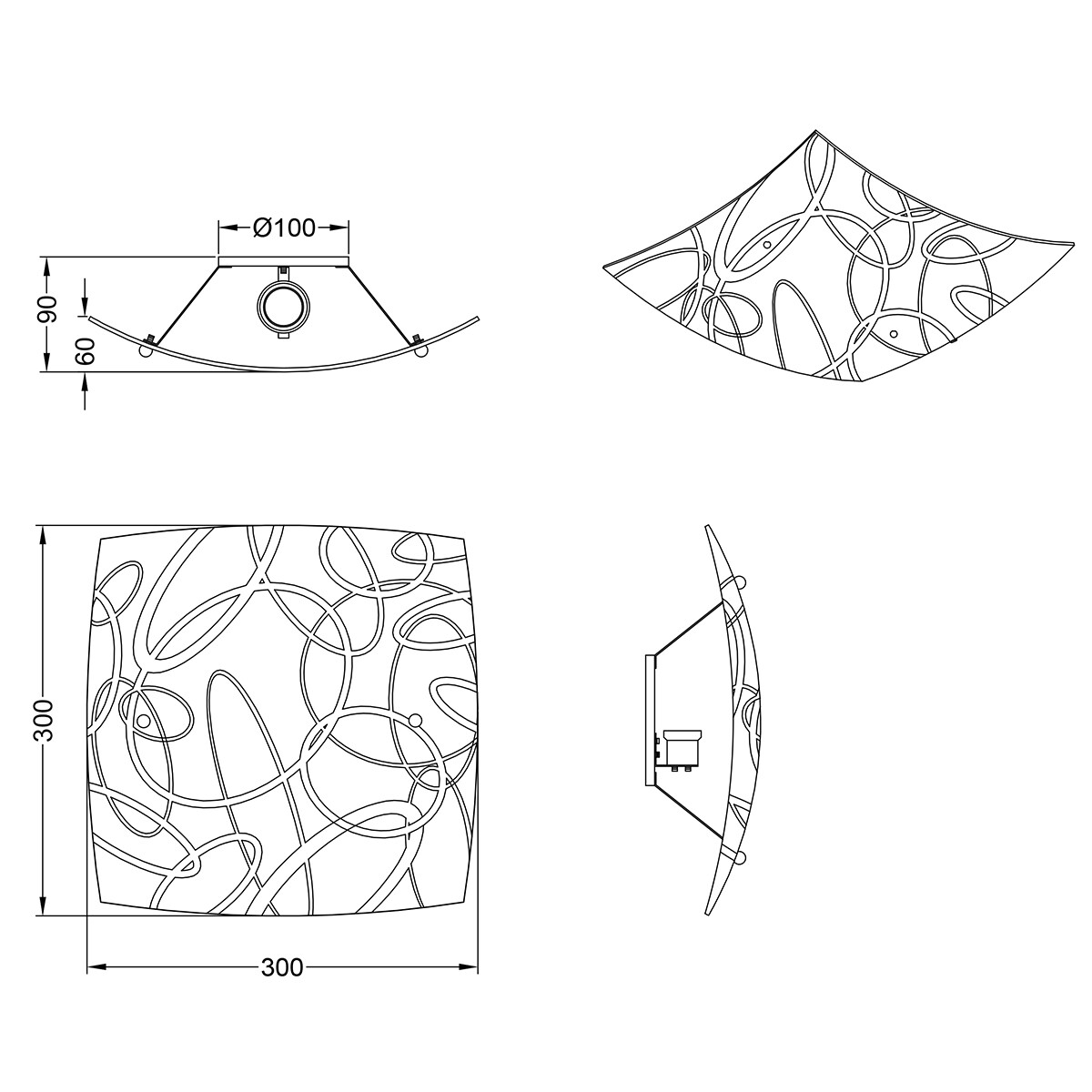 Plafonnier LED - Éclairage de Plafond - Trion Spirilo - Douille E27 - 1-lumière - Carré - Mat Blanc - Aluminium