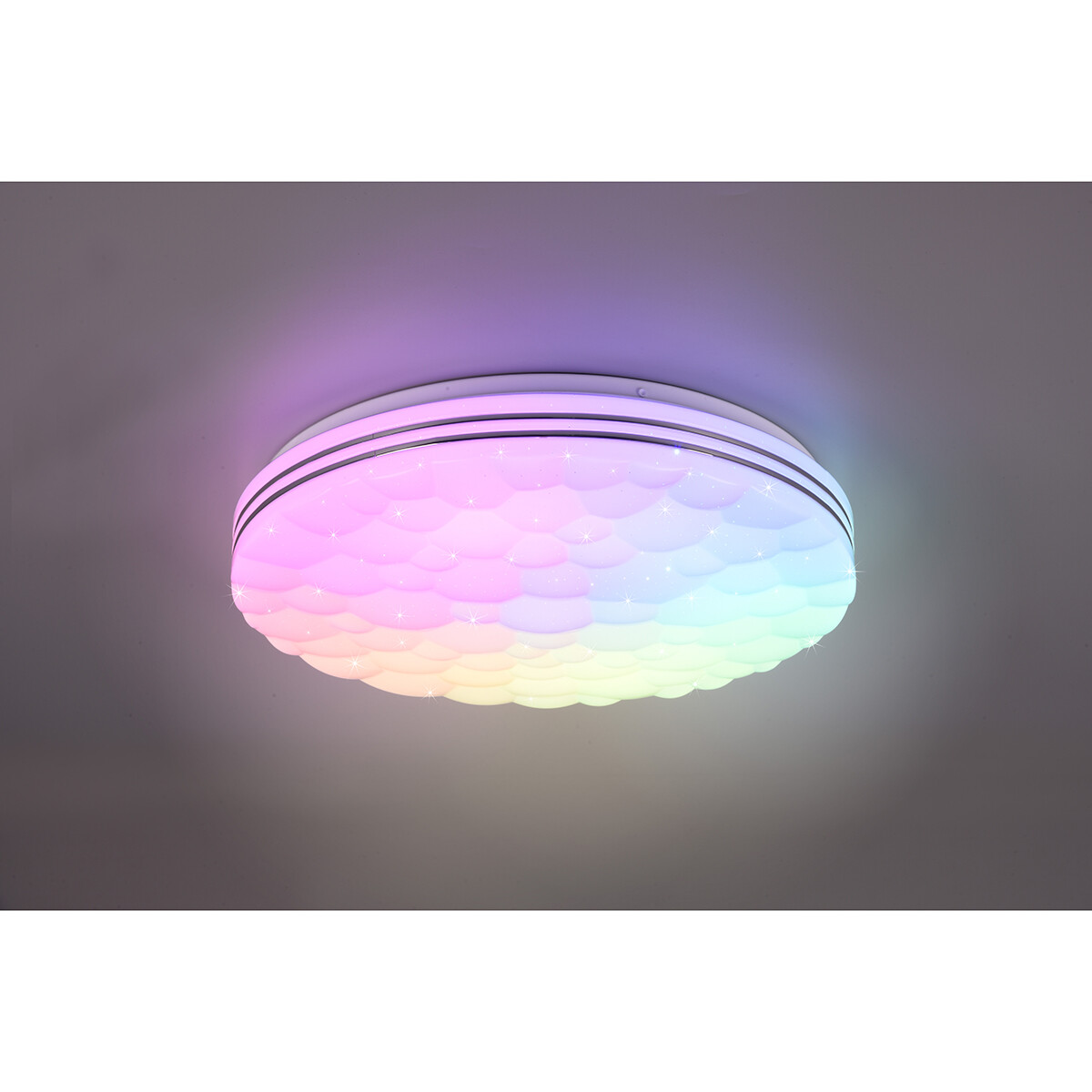 Plafonnier LED - Éclairage de Plafond - Trion Taco - 22W - Couleur de lumière ajustable - RGB - Télécommande - Dimmable - Lumière Étoile - Rond - Mat Blanc - Plastique