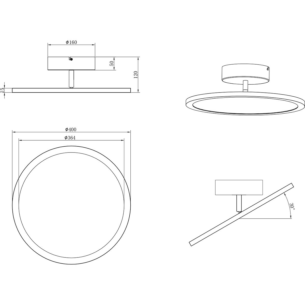 Plafonnier LED - Éclairage de Plafond - Trion Trula - 29W - Blanc Neutre 4000K - Dimmable - Rond - Mat Blanc - Aluminium