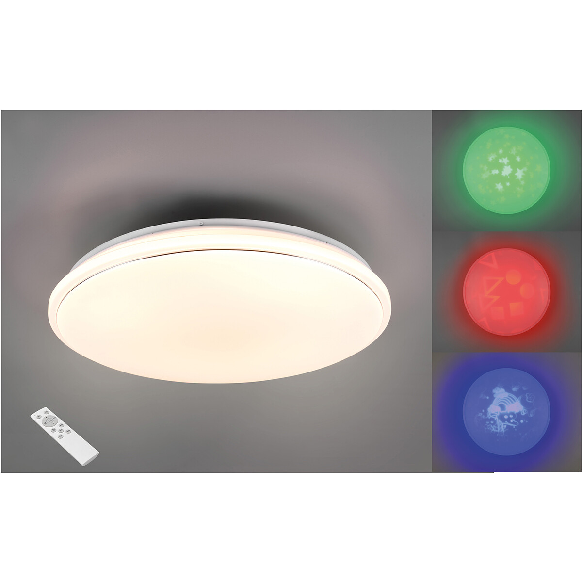 Plafonnier LED - Éclairage de Plafond - Trion Turbo - 21W - Blanc Chaud 3000K - RGB - Dimmable - Télécommande - Rond - Mat Blanc - Plastique