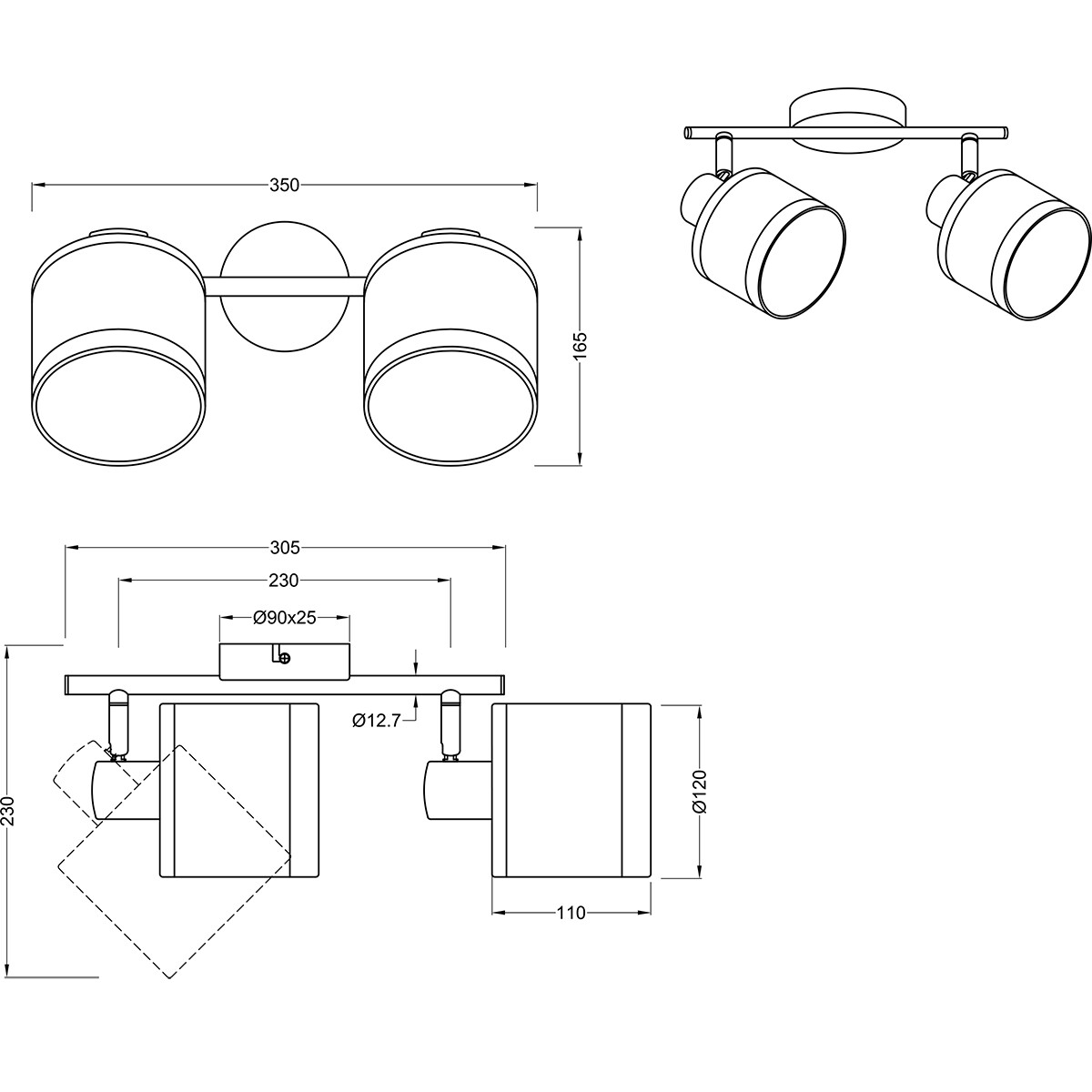 Plafonnier LED - Éclairage de plafond - Trion Vamos - Douille E14 - 2-lumières - Rond - Chrome - Métal - Max 10W