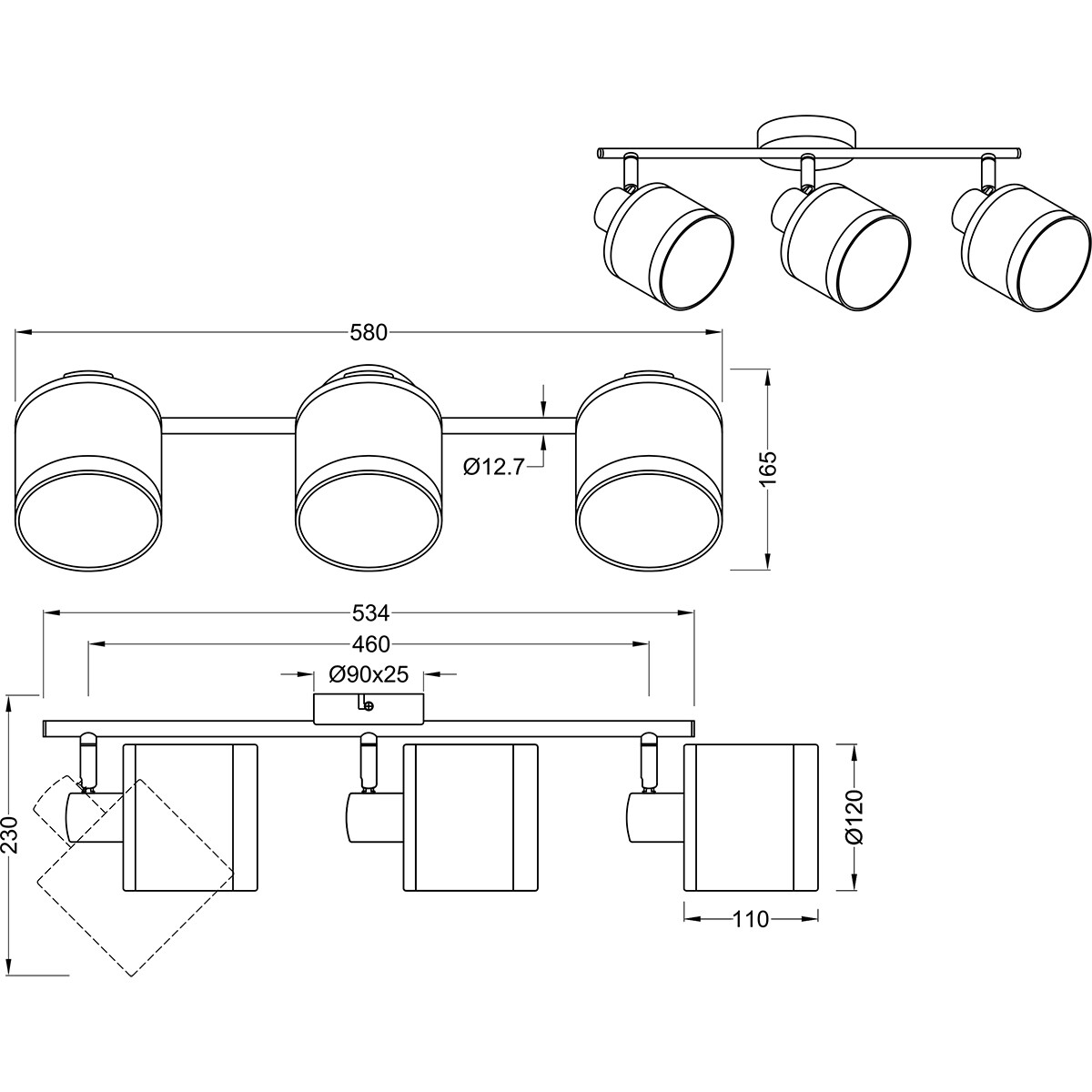 Plafonnier LED - Éclairage de plafond - Trion Vamos - Douille E14 - 3-lumières - Rond - Chrome - Métal - Max 10W