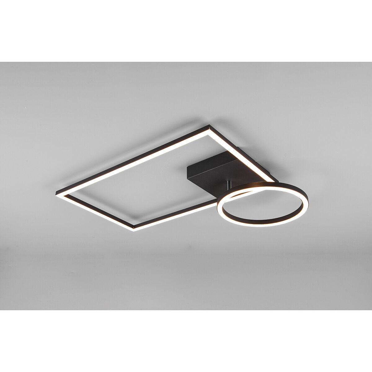 Plafonnier LED - Éclairage de Plafond - Trion Viyona - 24W - Blanc Chaud 3000K - Dimmable - Rectangle - Mat Noir - Aluminium