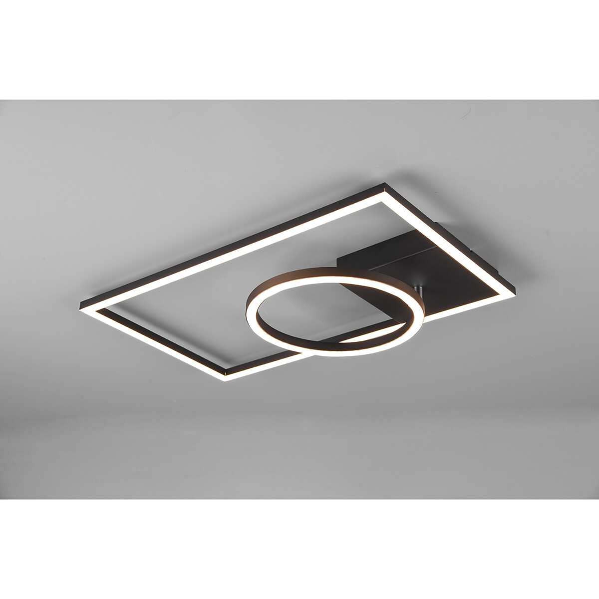 Plafonnier LED - Éclairage de Plafond - Trion Viyona - 24W - Blanc Chaud 3000K - Dimmable - Rectangle - Mat Noir - Aluminium