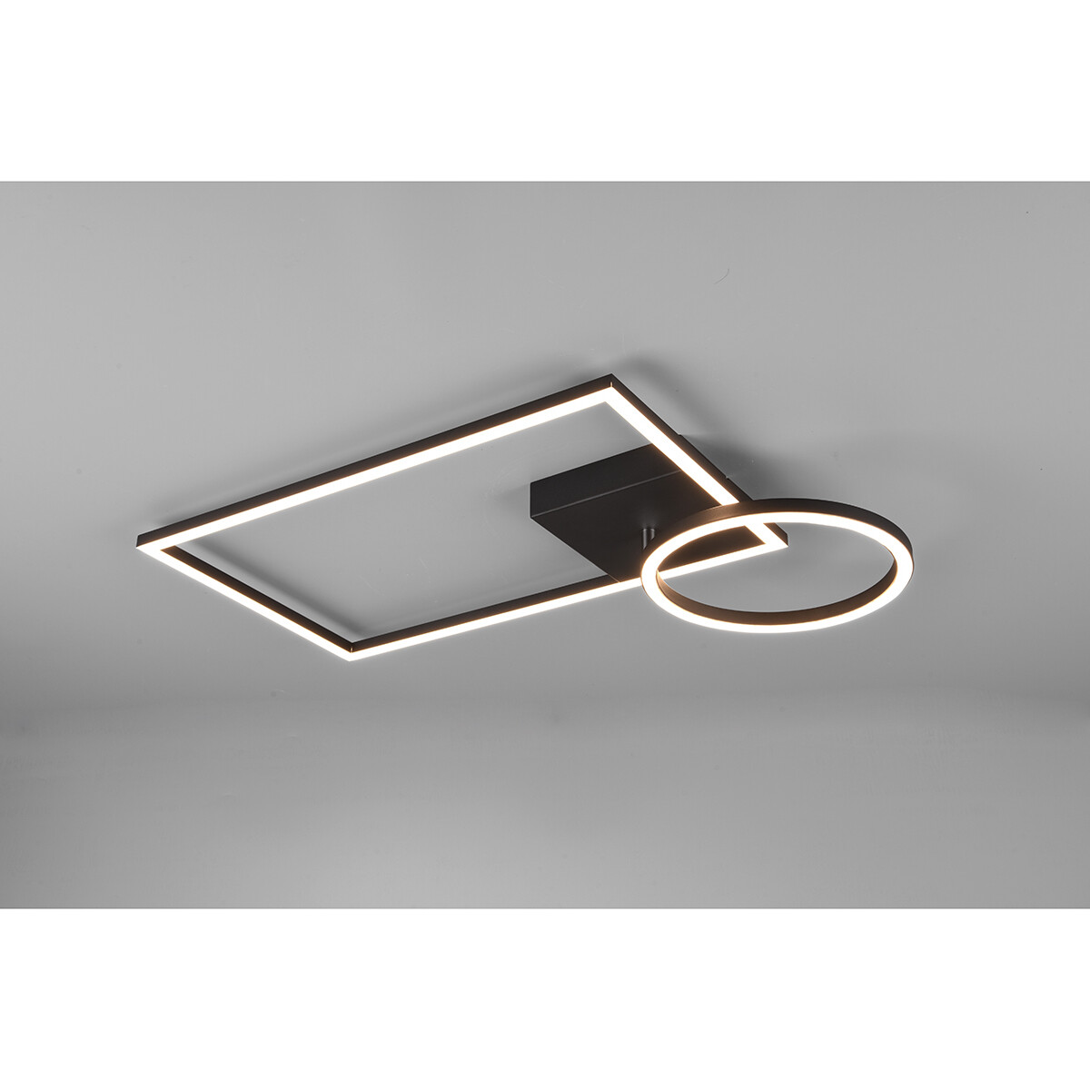 Plafonnier LED - Éclairage de Plafond - Trion Viyona - 24W - Blanc Chaud 3000K - Dimmable - Rectangle - Mat Noir - Aluminium