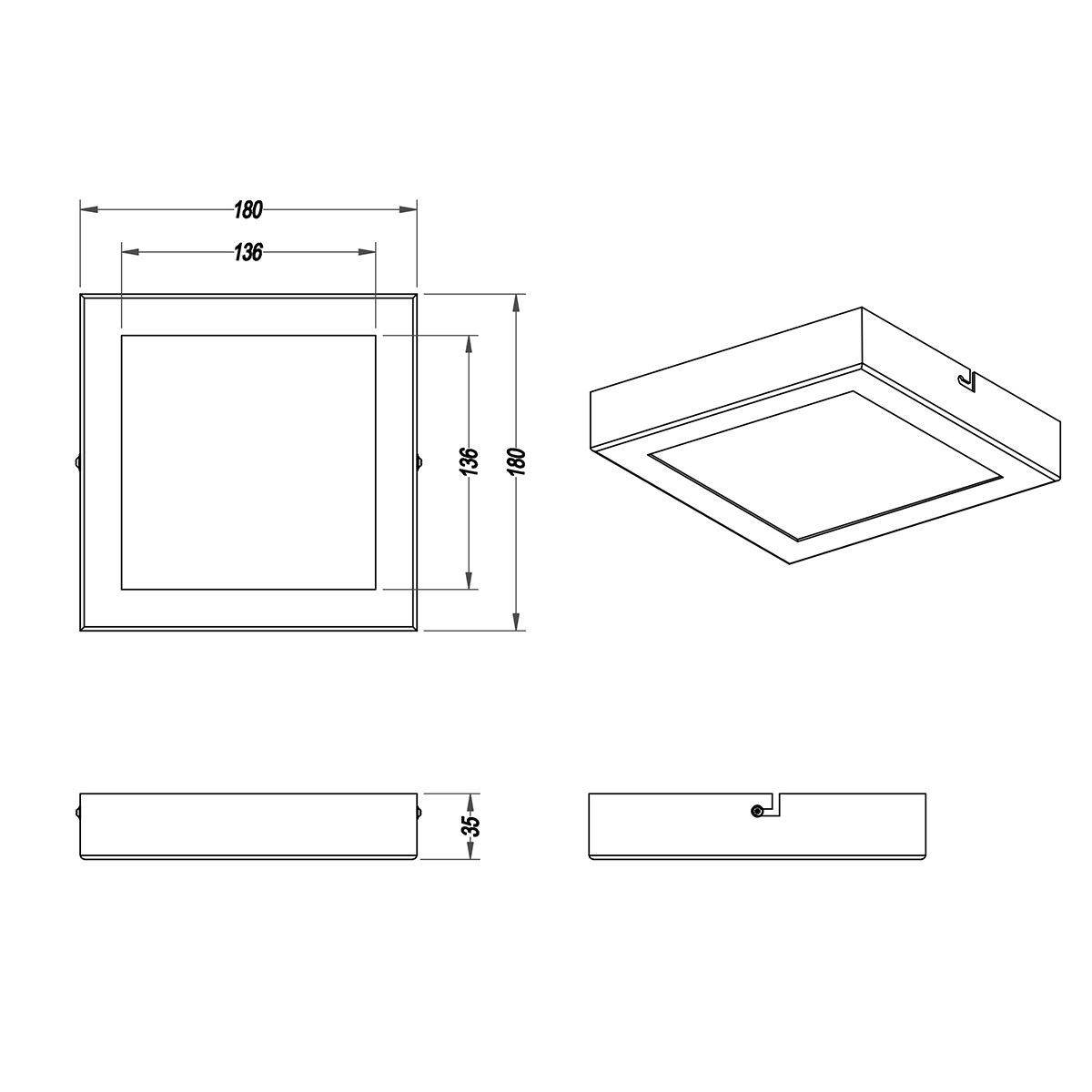 Plafonnier LED - Éclairage de Plafond - Trion Zonin - 12W - Blanc Chaud 3000K - Carré - Mat Blanc - Aluminium