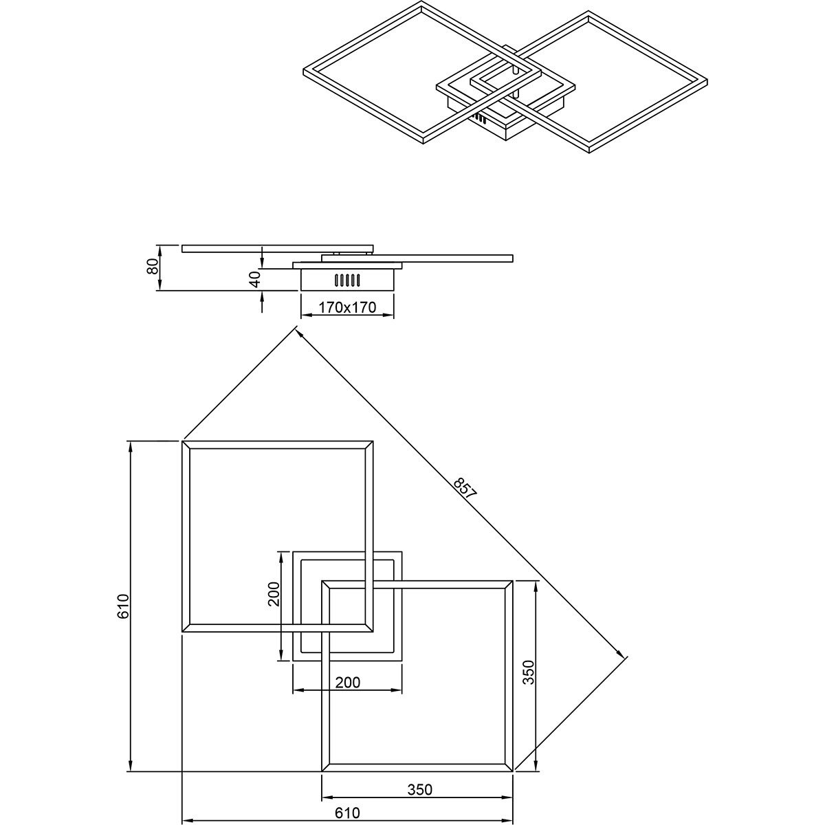 Plafonnier LED - Trion Aruba - 35.5W - RGBW - Dimmable - Télécommande - Carré - Mat Titane - Aluminium