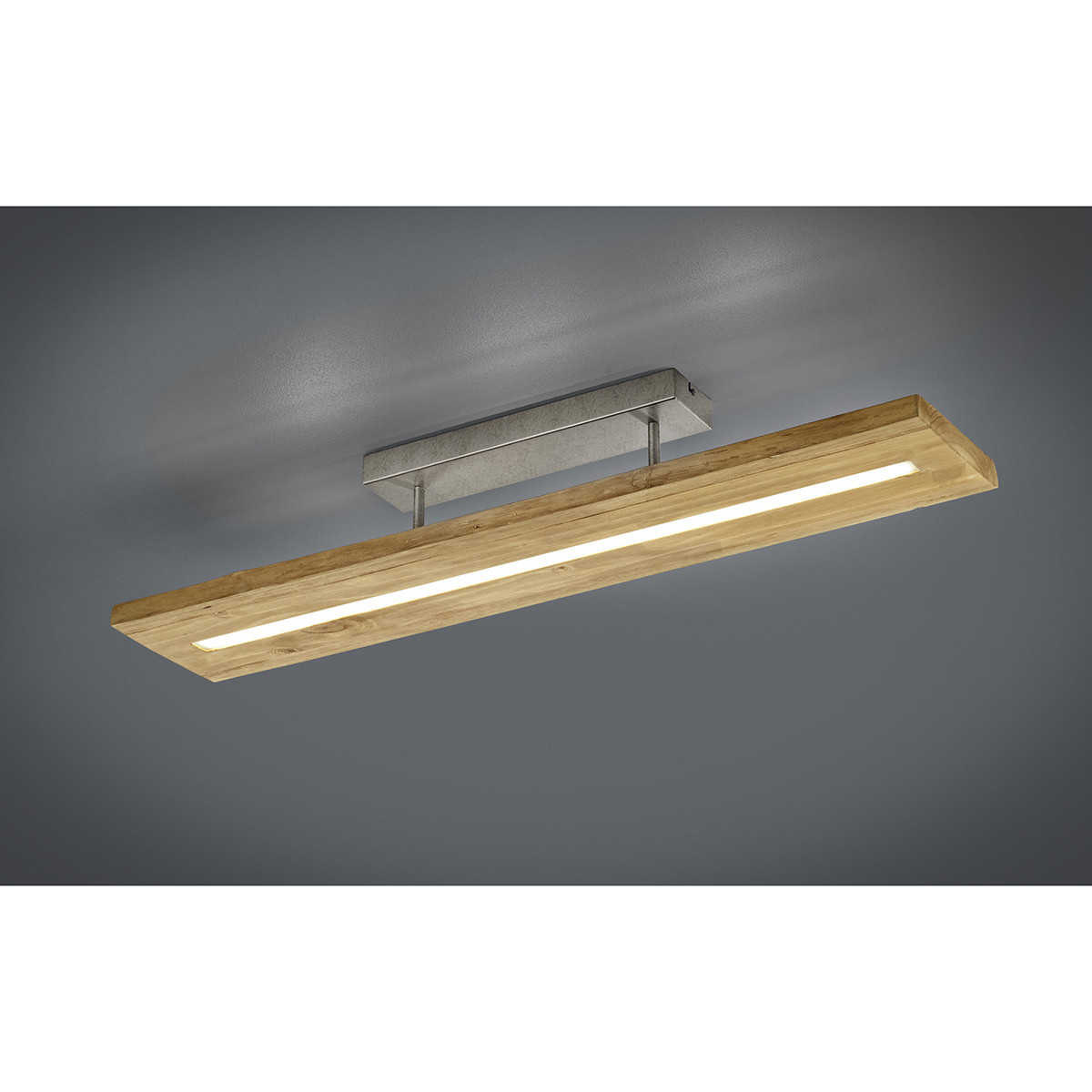 Plafonnier LED - Trion Brida - 27W - Blanc Chaud 3000K - 1-lumière - Dimmable - Rectangle - Mat Brun - Bois Naturel