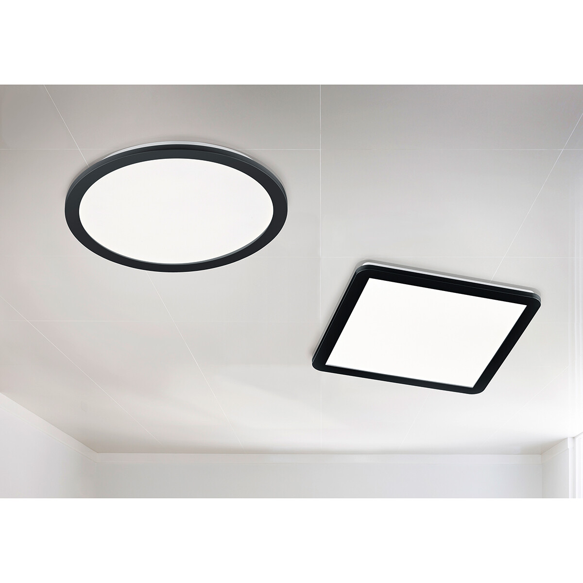 Plafonnier LED - Trion Campill - 22W - Blanc Chaud 3000K - Étanche aux Éclaboussures IP44 - Dimmable - Rond - Mat Noir - Plastique