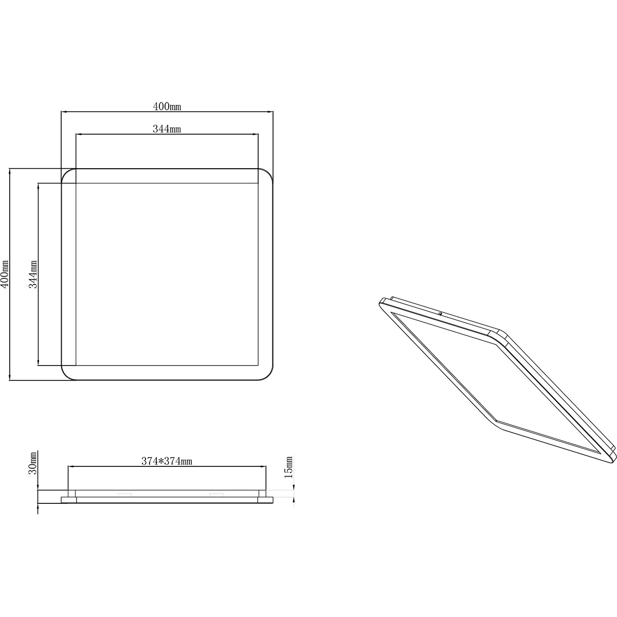 Plafonnier LED - Trion Campill - 22W - Blanc Chaud 3000K - Étanche aux Éclaboussures IP44 - Dimmable - Carré - Mat Noir - Plastique