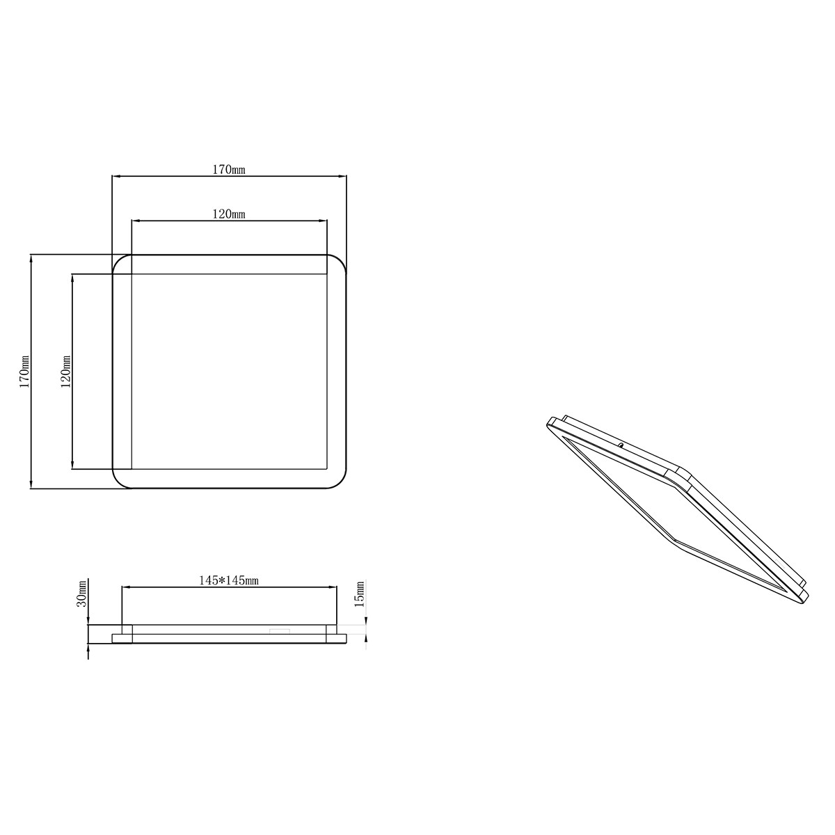 Plafonnier LED - Lumière de Salle de Bain - Trion Camy - En Saillie Carré 9W - Étanche aux Éclaboussures IP44 - Dimmable - Blanc Chaud 3000K - Mat Noir