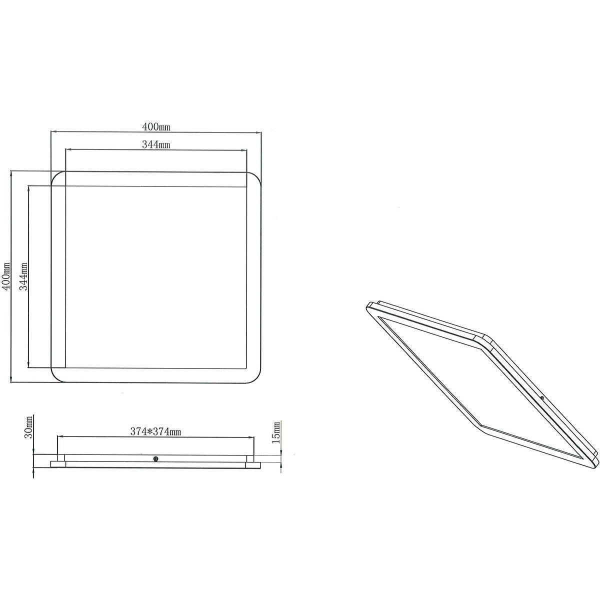 Plafonnier LED - Lumière de Salle de Bain - Trion Camy - En Saillie Carré 22W - Étanche aux Éclaboussures IP44 - Dimmable - Blanc Chaud 3000K - Mat Blanc