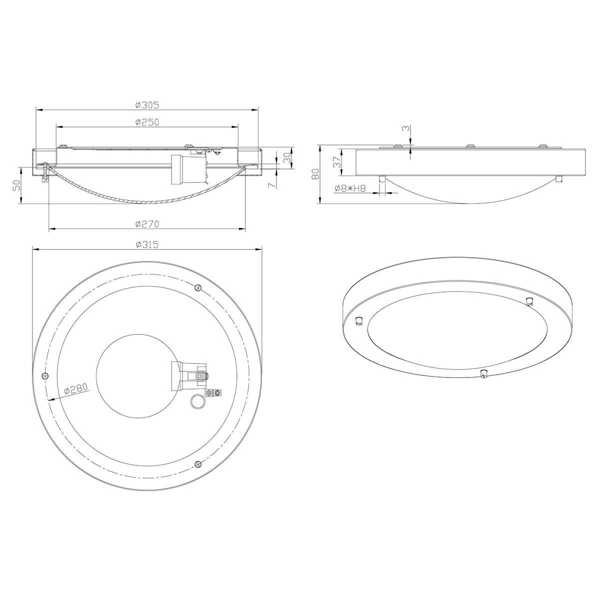 Plafonnier LED - Lumière de Salle de Bain - Trion Condi - En Saillie Rond - Étanche aux Éclaboussures IP44 - Douille E27 - Mat Nickel Aluminium - Ø310mm