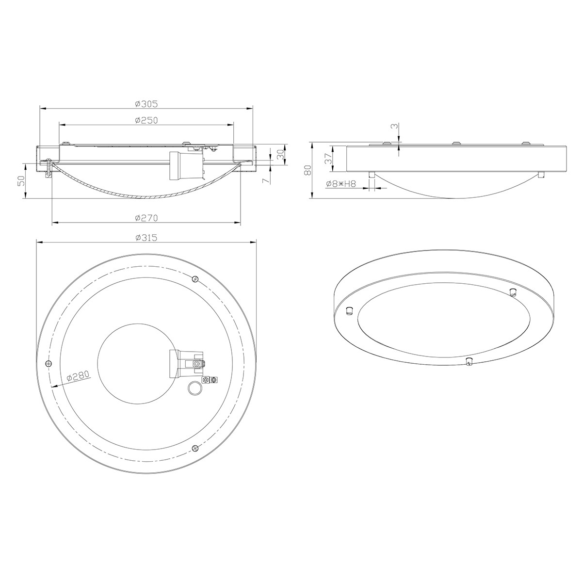 Plafonnier LED - Lumière de Salle de Bain - Trion Condi - En Saillie Rond - Étanche aux Éclaboussures IP44 - Douille E27 - Mat Blanc Aluminium - Ø310mm