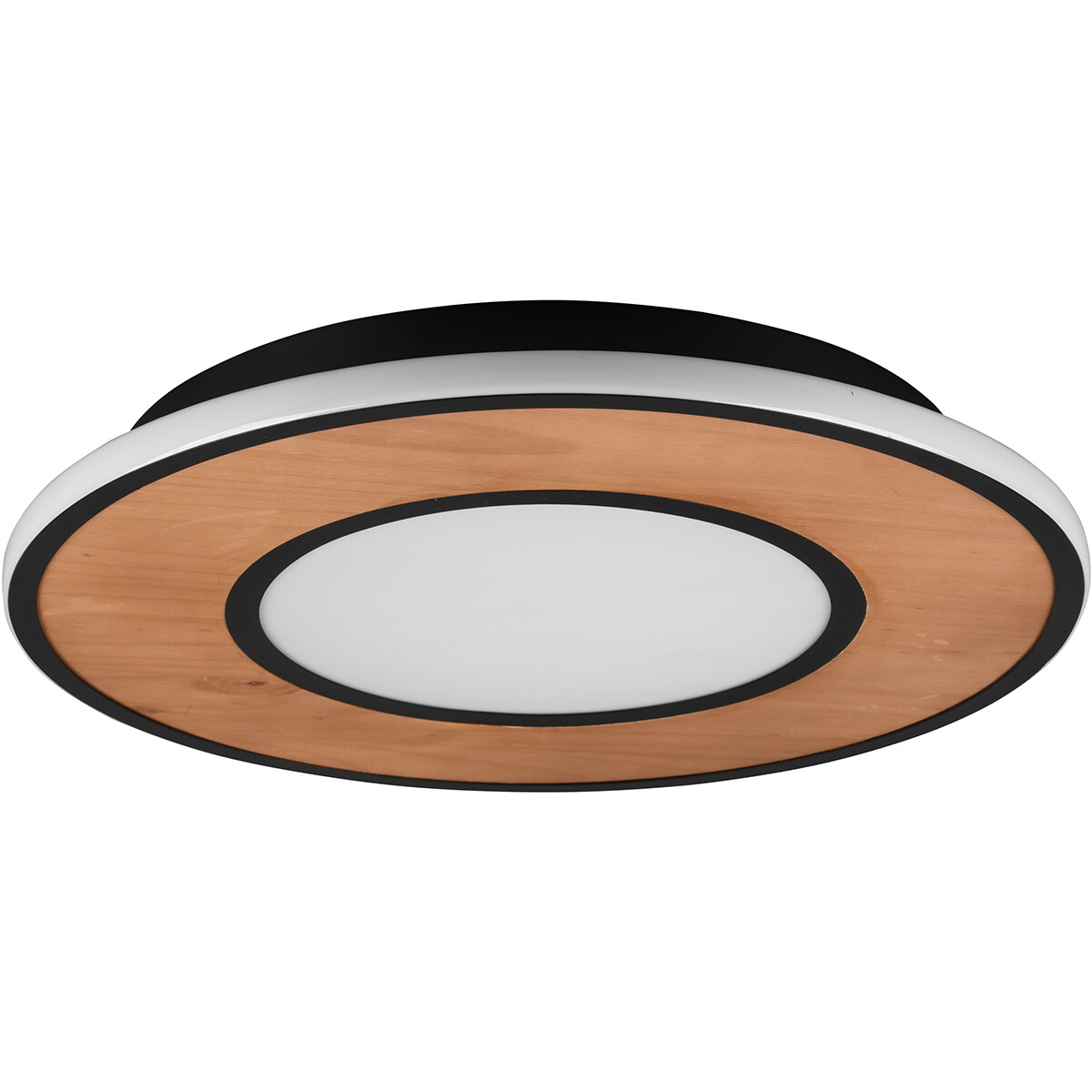 Plafonnier LED - Trion Dirkon - 37W - Blanc Chaud 3000K - Dimmable - Rond - Mat Noir/Brun - Bois