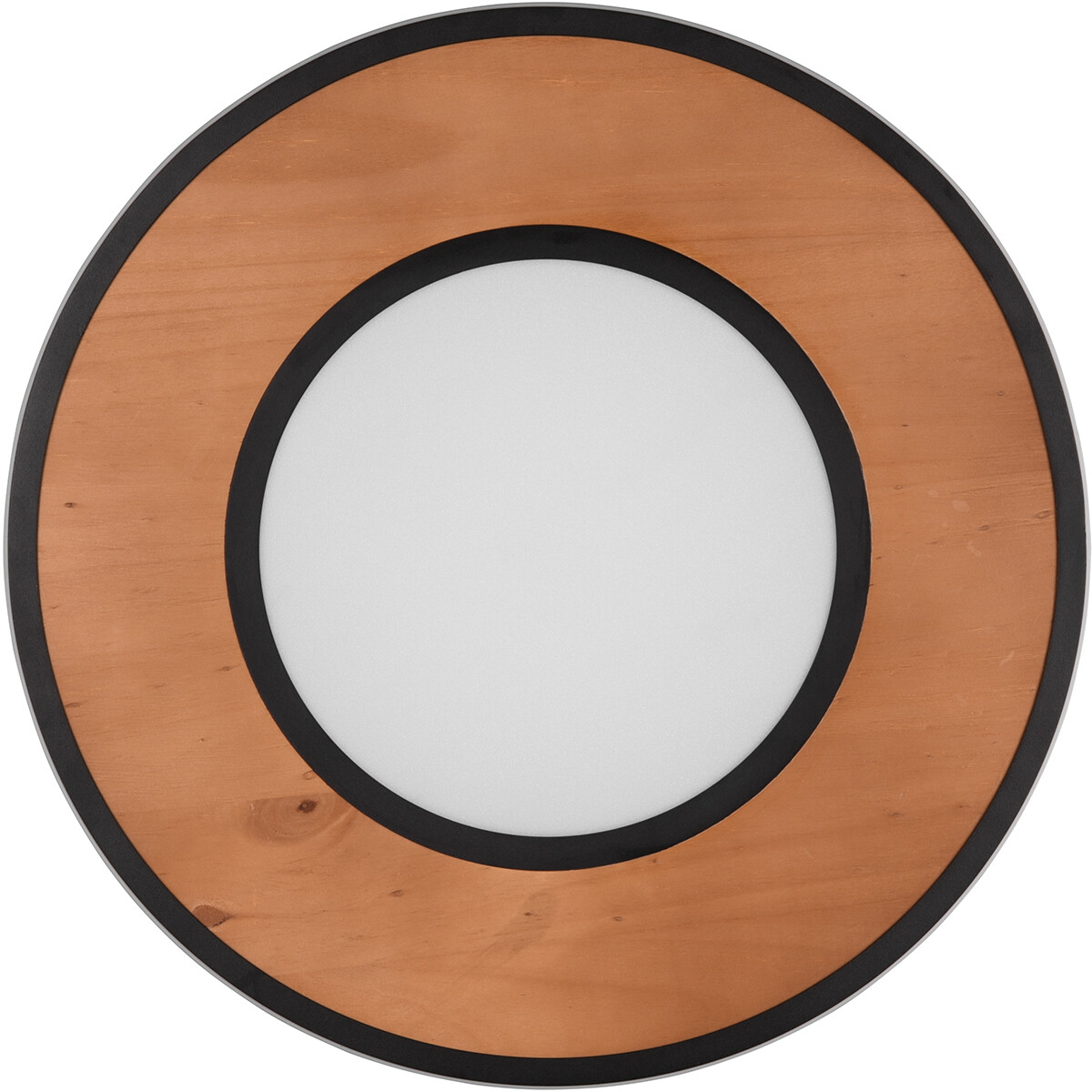 Plafonnier LED - Trion Dirkon - 37W - Blanc Chaud 3000K - Dimmable - Rond - Mat Noir/Brun - Bois