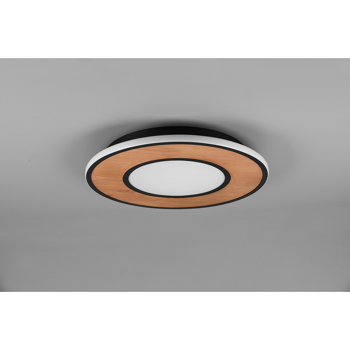 Plafonnier LED - Trion Dirkon - 37W - Blanc Chaud 3000K - Dimmable - Rond - Mat Noir/Brun - Bois