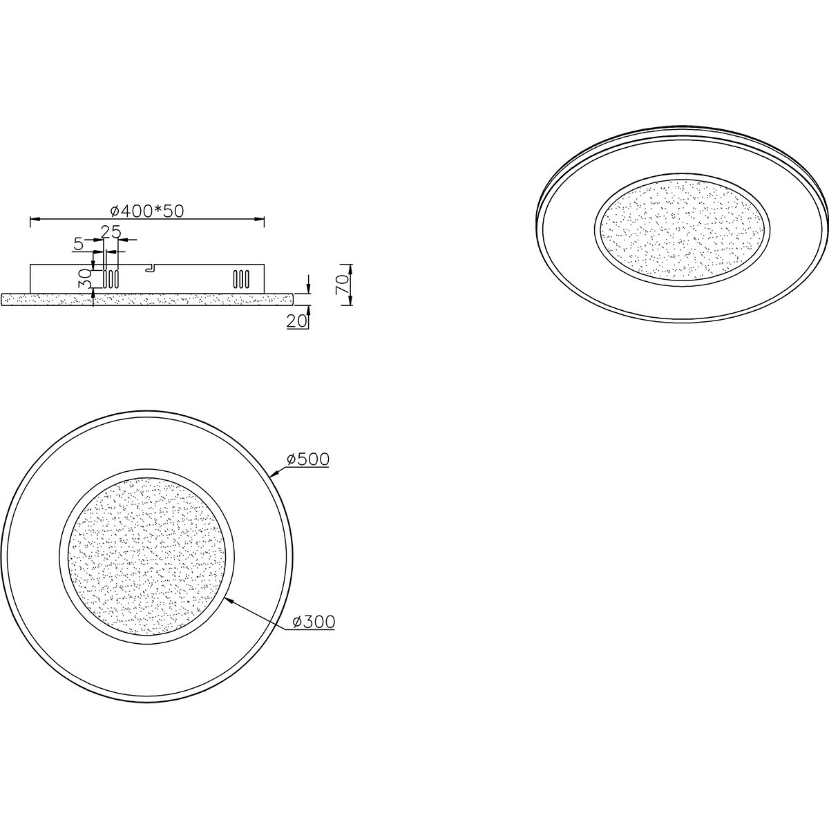 Plafonnier LED - Trion Dirkon - 37W - Blanc Chaud 3000K - Dimmable - Rond - Mat Noir/Brun - Bois