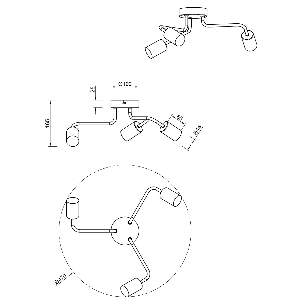 Plafonnier LED - Trion Dolla - Douille E27 - 3-lumières - Rond - Mat Blanc - Aluminium