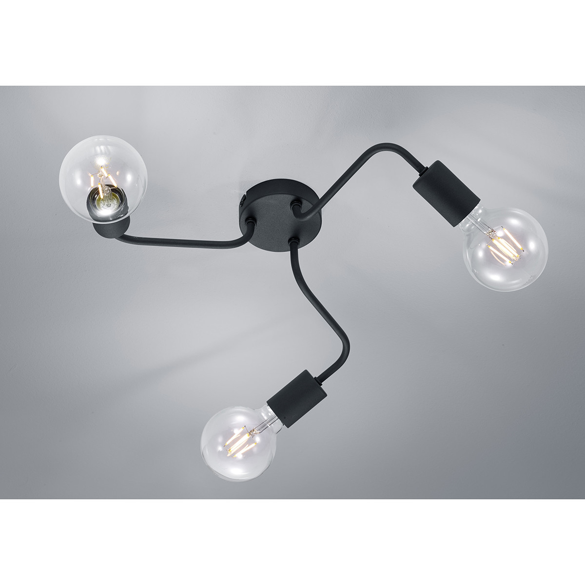 Plafonnier LED - Trion Dolla - Douille E27 - 3-lumières - Rond - Mat Noir - Aluminium