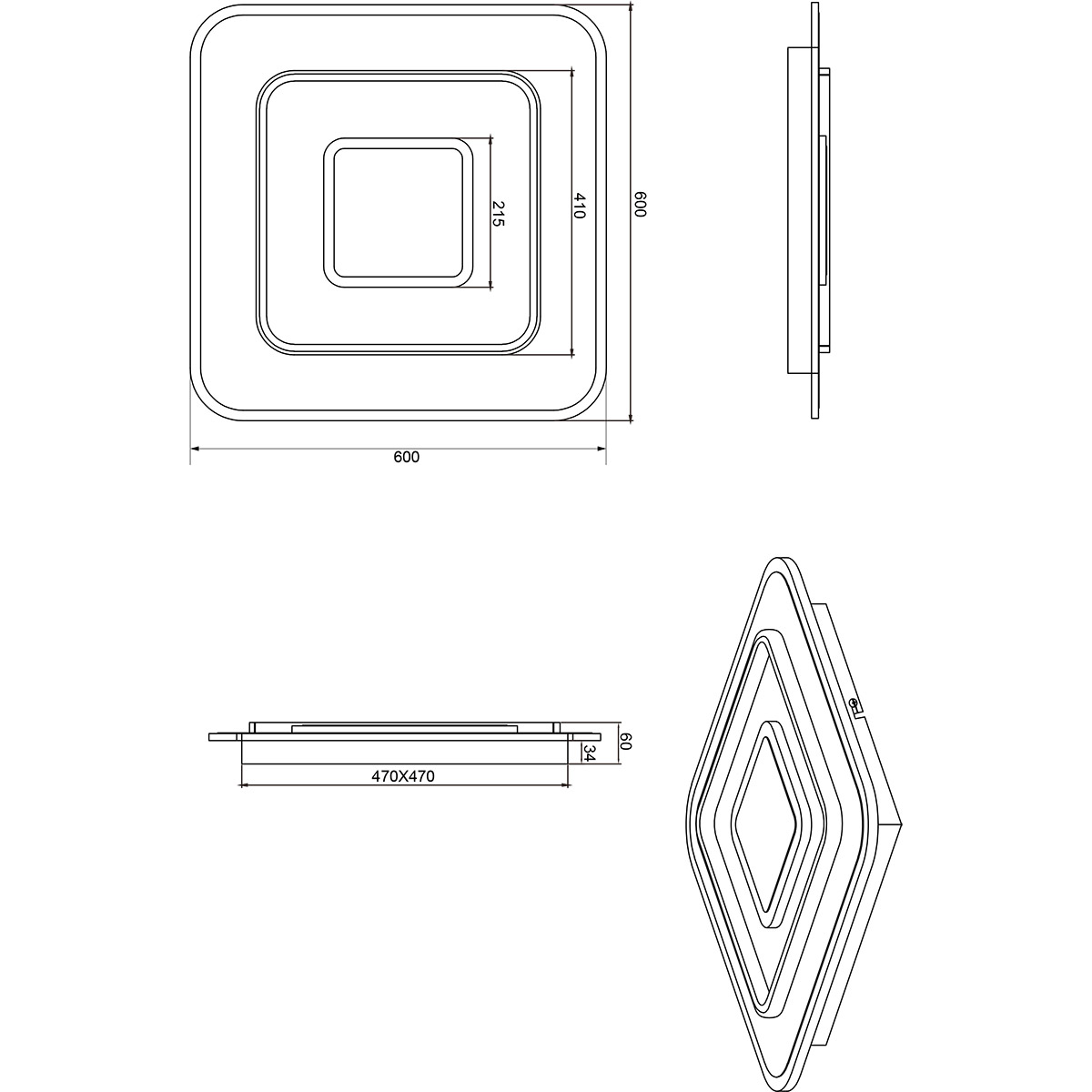 Plafonnier LED - Trion Gora - 55W - Couleur ajustable - Dimmable - Carré - Blanc Mat - Métal