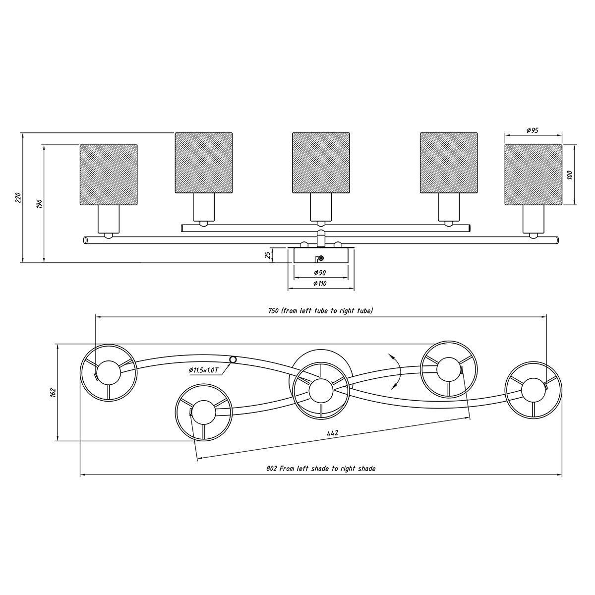 Plafonnier LED - Trion Gorino - Douille E14 - 5-lumières - Rond - Mat Gris - Aluminium