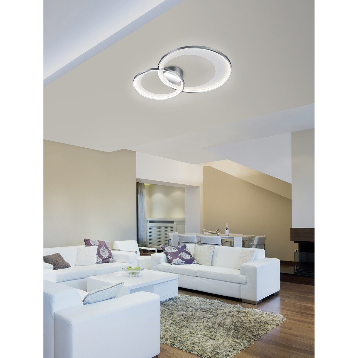 Plafonnier LED - Trion Granity - 29W - Blanc Chaud 3000K - Dimmable - Ovale - Mat Chrome - Aluminium