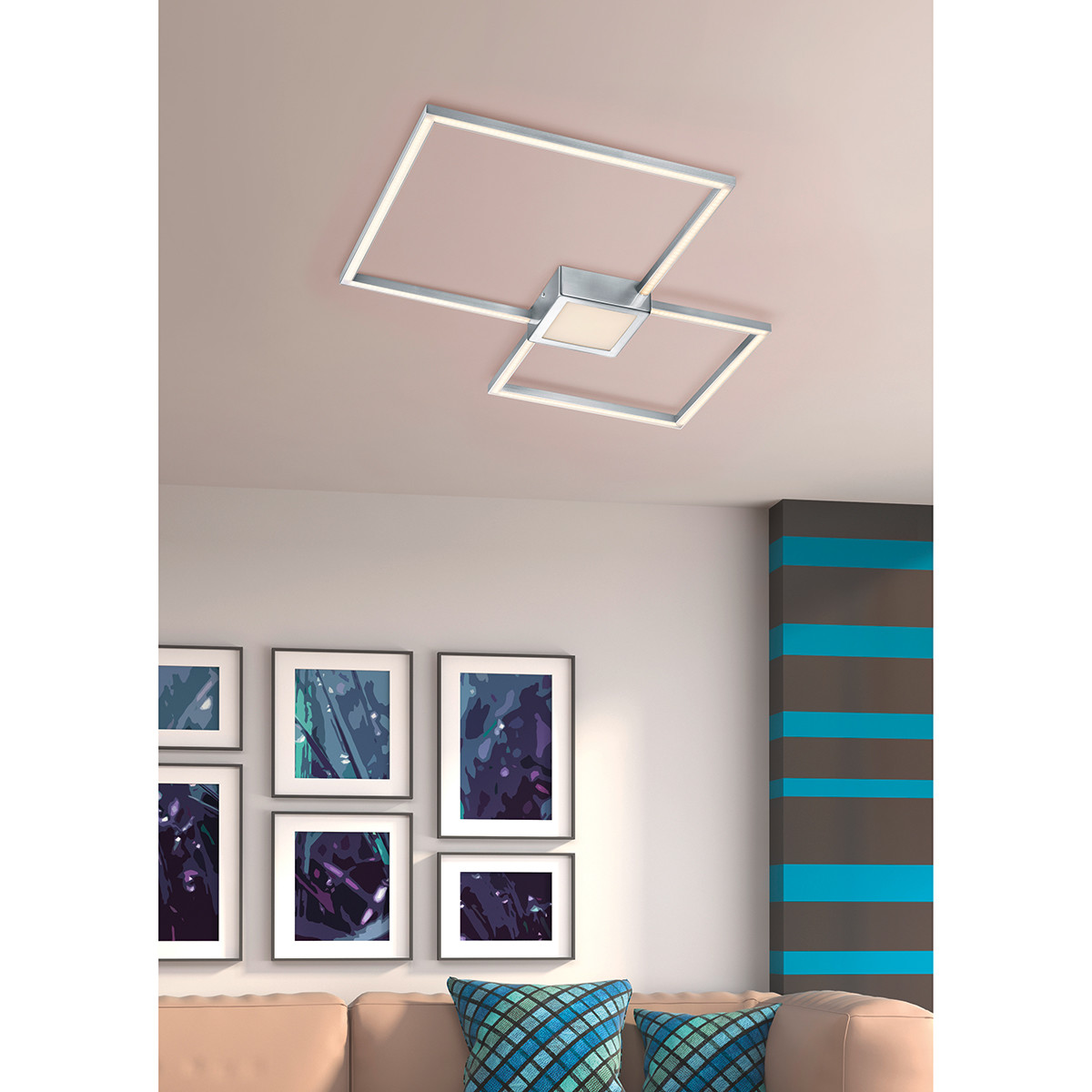 Plafonnier LED - Trion Hydro - 28W - Blanc Chaud 3000K - Dimmable - Carré - Mat Nickel - Aluminium