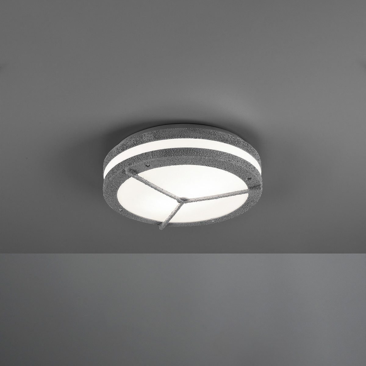 Plafonnier LED - Lumière de Salle de Bain - Trion Murinay - En Saillie Rond - Étanche IP54 - Douille E27 - 2-lumières - Look Béton - Plastique