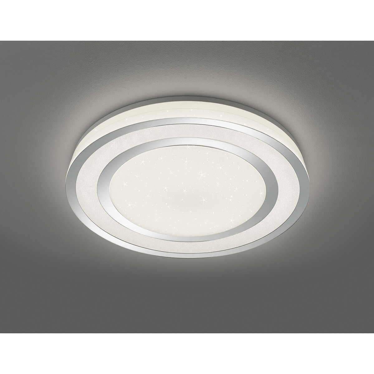 Plafonnier LED - Trion Noruno - 45W - Couleur de lumière ajustable - Dimmable - Télécommande - Lumière Étoile - Rond - Mat Chrome - Plastique