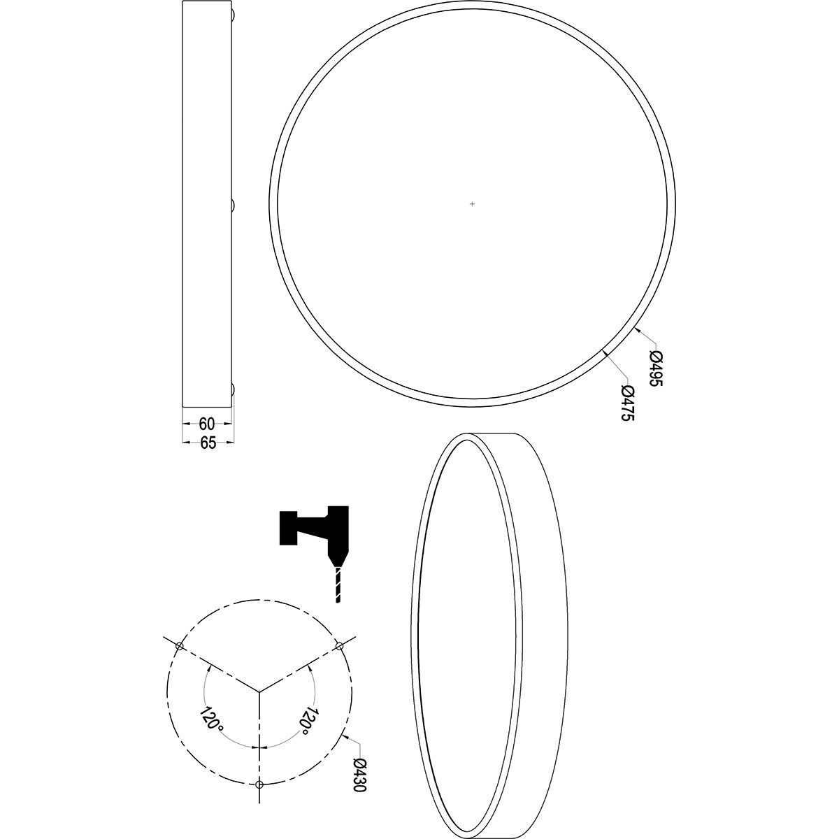 LED Plafonnier - Trion Oka - Couleur Ajustable - Gradable - Rond - Noir Mat - Métal